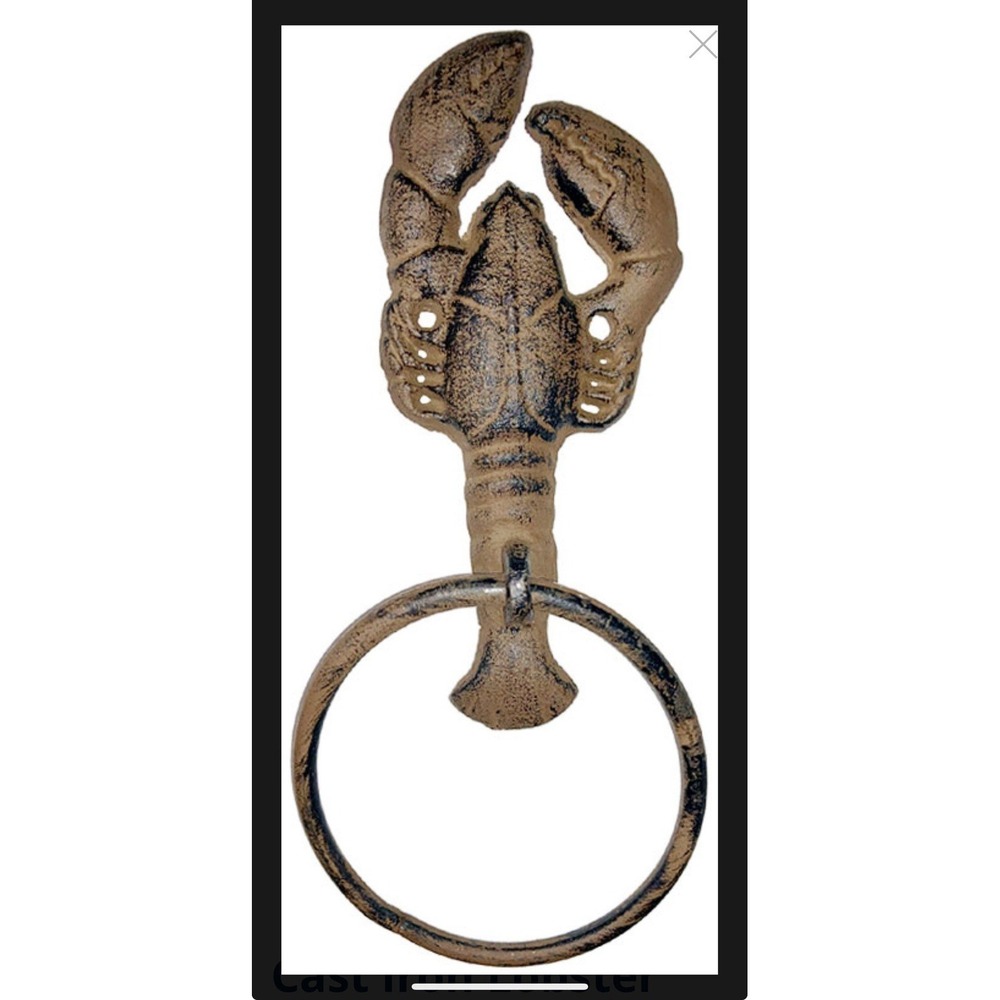 Hampton Nautical Rustic Copper Cast Iron Lobster Towel Holder.